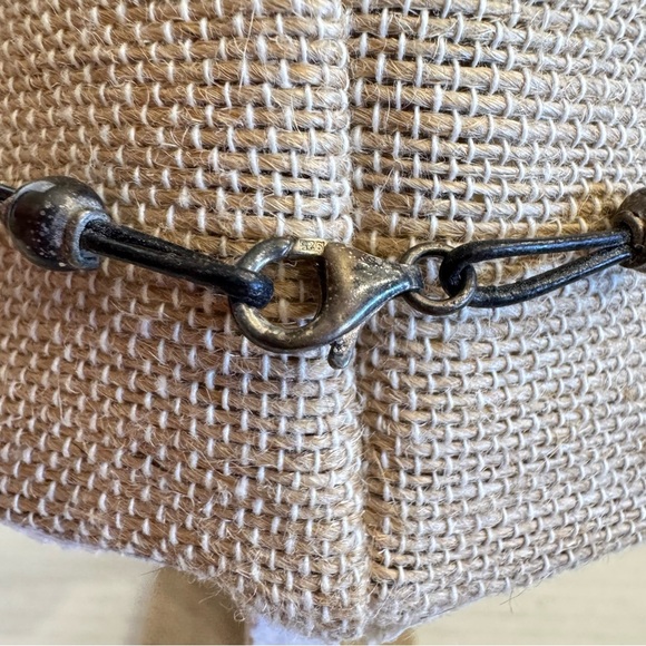 Sterling Silver Round Puffer Circle Discs Leather Cord Necklace Made in Italy - Picture 10 of 16